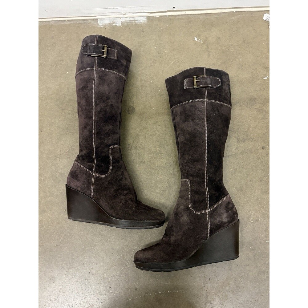 Cole Haan Brown Suede Knee High Wedge Heel Boots Size 6 Style D35459 Waterproof
